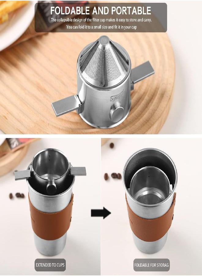Bincoo Pour Over Coffee Dripper, Portable Stainless Steel Reusable Coffee Filter, Mini Collapsible Paperless Single Serve 1-2 Cup Coffee Dripper Cup Easy To Clean For Travel Camping Offices