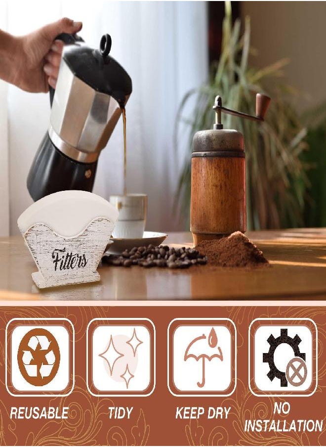 Farmhouse Coffee Filter Holder Rustic Wooden Cone Coffee Filters Pine Wood Coffee Filter Holder White Rustic Style Filter Storage for Decor Shelf Storage Square Cone Shaped Flat Bottomed Paper Filters
