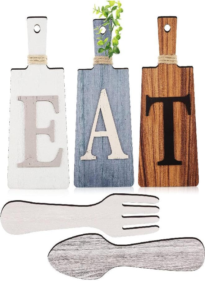 Jetec Cutting Board Eat Sign Set Hanging Art Fork and Spoon Wall Decor Rustic Primitive Country Farmhouse Kitchen Decor for Kitchen and Home Decoration ()