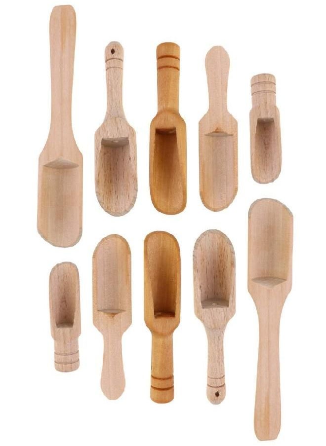 DOITOOL 10Pcs Mini Wooden Spoons, Mini Bath Salt Spoon, Mini Tea Scoop, Wooden Candy Spoon, Washing Powder Spoon ( 5 Sizes )