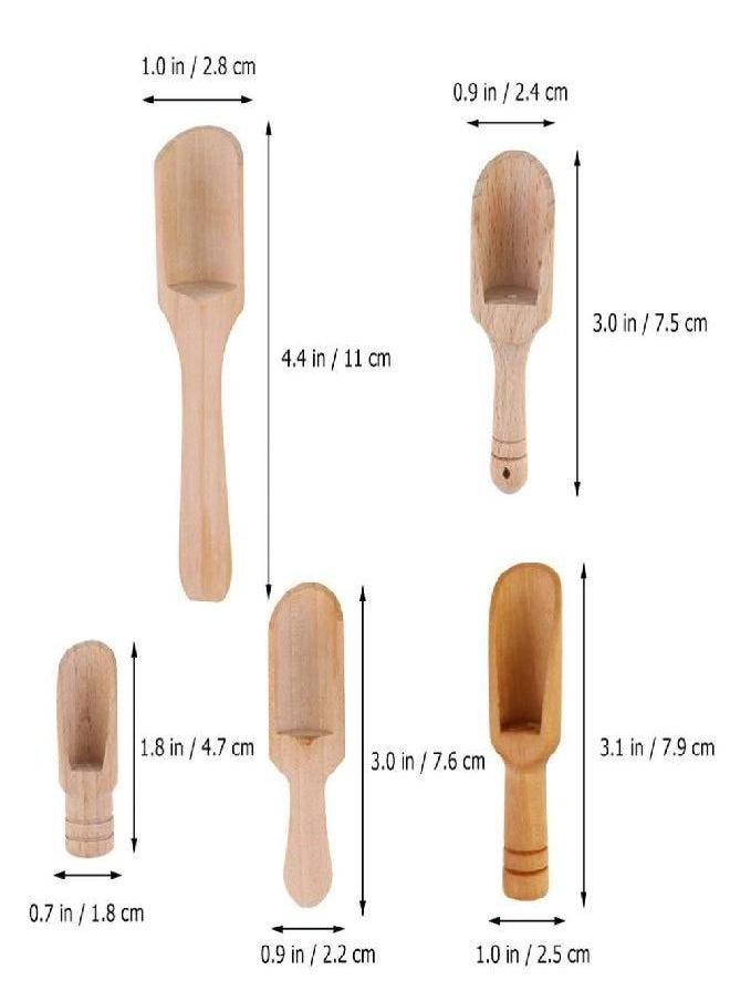 DOITOOL 10Pcs Mini Wooden Spoons, Mini Bath Salt Spoon, Mini Tea Scoop, Wooden Candy Spoon, Washing Powder Spoon ( 5 Sizes )