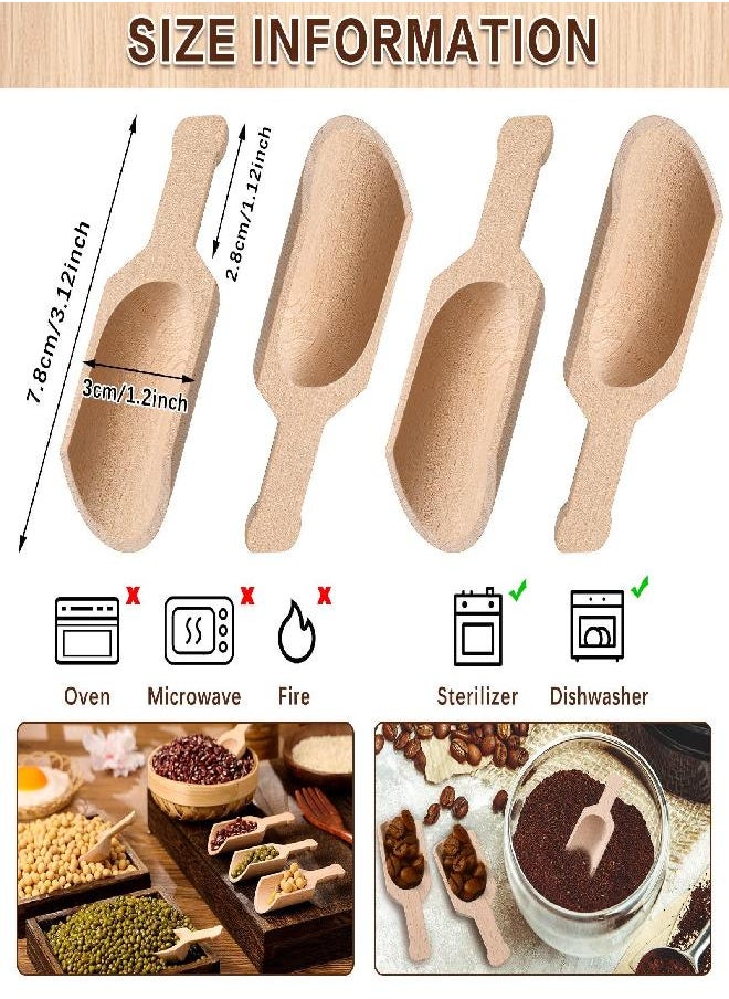 12 Pieces Mini Wooden Scoops for Canisters Small Bath Salt Scoops Mini Wood Coffee Spoon Washing Powder Scoops for Spices Tea Beans Sugar Scrubs Bath Salts Cooking 1.2 x 3.2 Inches