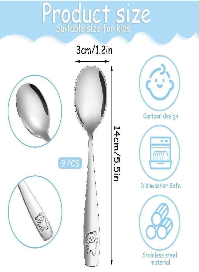 9 Pieces Toddler Spoons Kids Spoons, Kids Silverware Stainless Steel Toddler Utensils Metal Kids Cutlery Set Baby and Children Safe Flatware, Perfect for Little Hands