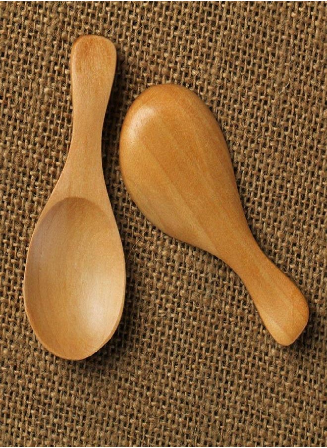 Aysekone 3 Pack Mini Wooden Spoons Feed Spoons Scoop Sugar Salt Tea Leaf Milk Powder Scale Teaspoons Measuring Scoop Seasoning Spoons（Natural Color）