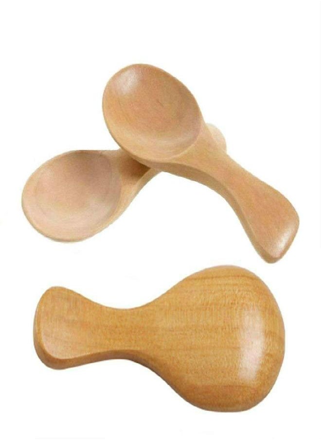 Aysekone 3 Pack Mini Wooden Spoons Feed Spoons Scoop Sugar Salt Tea Leaf Milk Powder Scale Teaspoons Measuring Scoop Seasoning Spoons（Natural Color）