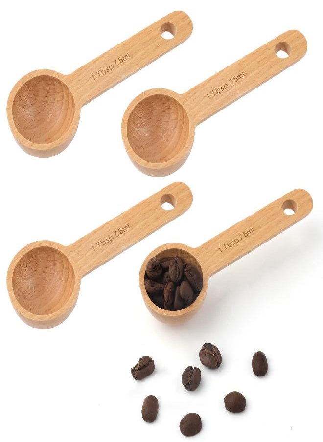 4pcs 7.5ml Wood Coffee Scoops, Coffee Spoon in Beech Wooden Measuring Spoons Set Ground Coffee Scoop 1/2 Tablespoon for Measuring Ground Beans Tea Home Kitchen Accessories