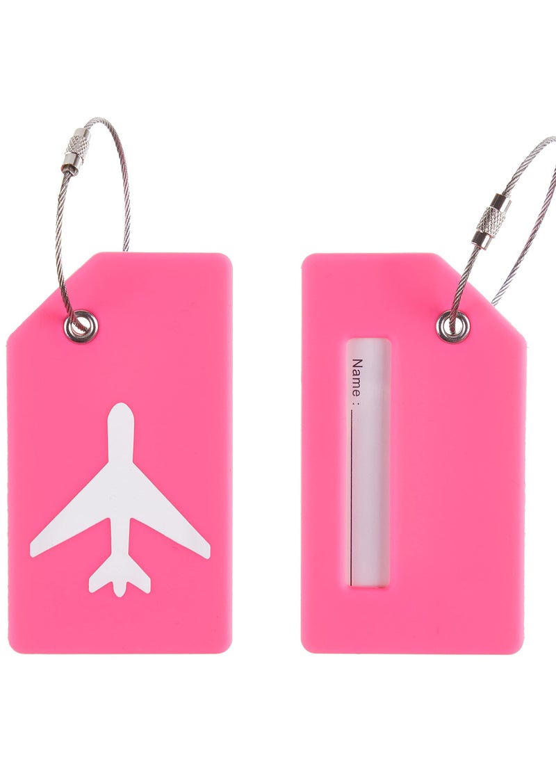 5 Pack Silicone Luggage Tags with Name ID Card - Quick Spot Anti-Lost Tags for Suitcases, Personality Bag Tags with Stainless Steel Loop (Rose Red)