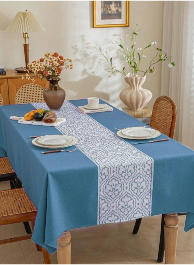 Waterproof Tablecloth Anti-scalding Waterproof and Oil-proof for Rectangle Table Wrinkle Free Stain Resistant PVC Table Cover For Home Kitchen Dinning Tabletop 140 x 220Cm Flower Pattern - Blue