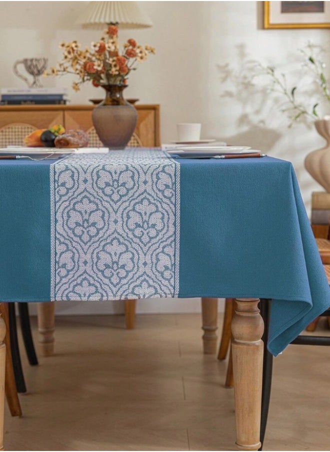 Waterproof Tablecloth Anti-scalding Waterproof and Oil-proof for Rectangle Table Wrinkle Free Stain Resistant PVC Table Cover For Home Kitchen Dinning Tabletop 140 x 220Cm Flower Pattern - Blue