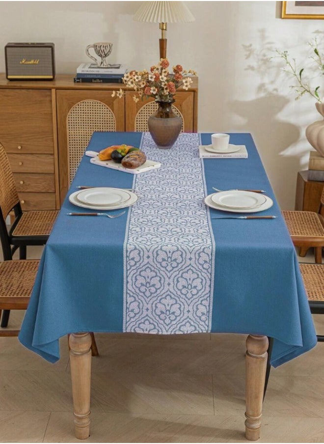 Waterproof Tablecloth Anti-scalding Waterproof and Oil-proof for Rectangle Table Wrinkle Free Stain Resistant PVC Table Cover For Home Kitchen Dinning Tabletop 140 x 220Cm Flower Pattern - Blue