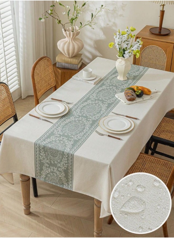 Waterproof Tablecloth Anti-scalding Waterproof and Oil-proof for Rectangle Table Wrinkle Free Stain Resistant PVC Table Cover For Home Kitchen Dinning Tabletop 140 x 200Cm Wreath Pattern - Green