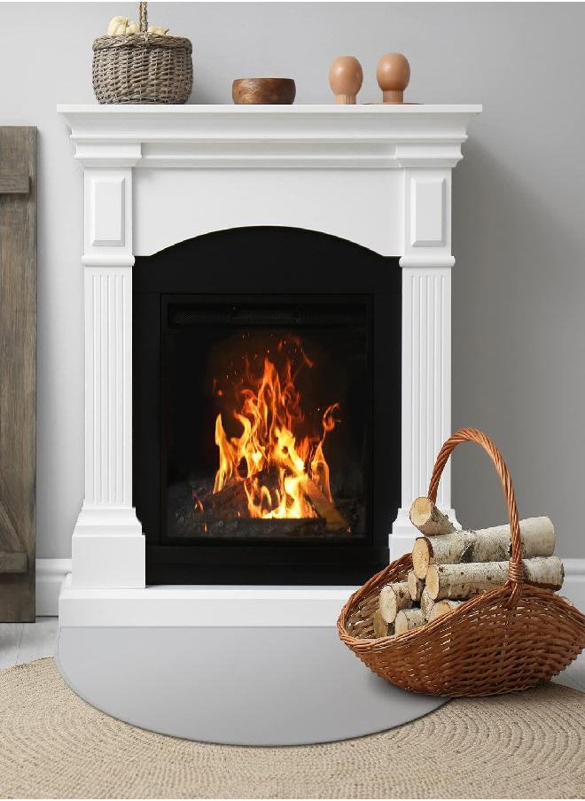 FLASLD Fireproof Fireplace Mat 32×60Inch Waterproof Under Grill Mat Half Round Hearth Rug Protects Floors from Sparks Embers, Gray
