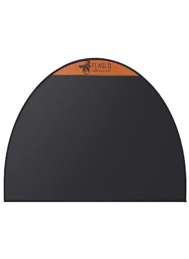 FLASLD Fireproof Fireplace Mat 24×42Inch Half Round Hearth Rug Protects Floors from Sparks Embers, Black with Brown Label