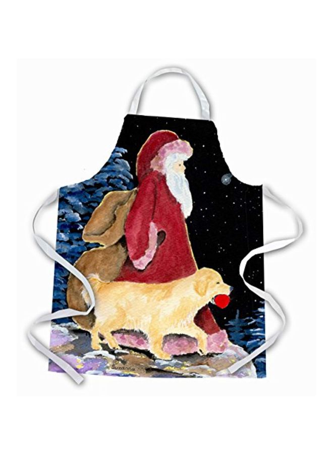 Santa Claus With Golden Retriever Printed Apron Black/Beige/Red 31x0x27inch