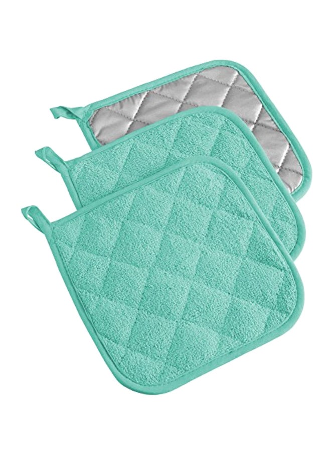 3-Piece Pot Holders Set Aqua/Grey 7 x 7 x 0.2inch