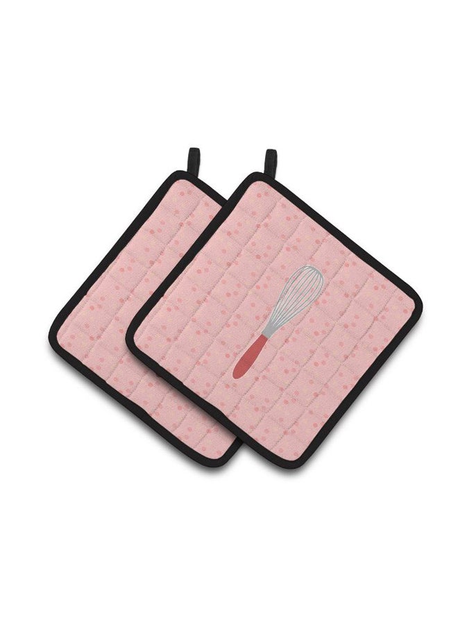 2-Piece Wisk Decorated Pot Holder Pink 7.5 x 7.5inch