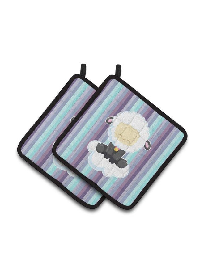 2-Piece Sheep On Cloud Pot Holder Multicolour 7.5 x 7.5inch