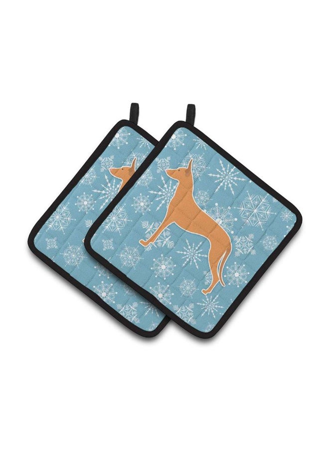 2-Piece Winter Snowflake Pharaoh Hound Pot Holder Brown/Blue 7.5 x 7.5inch