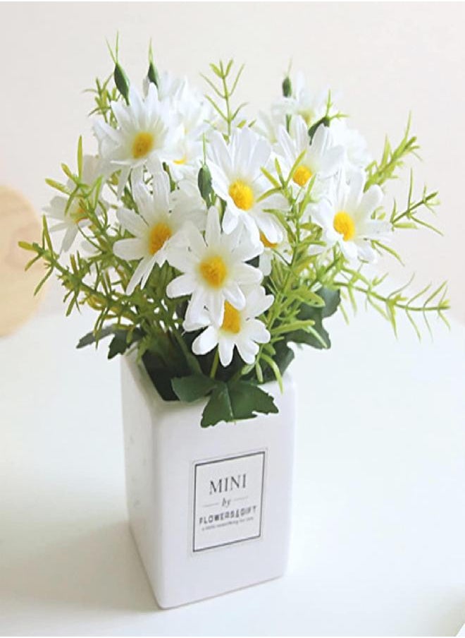 AIFUSI Artificial Flowers, Faux Flowers in Vase Small White Daisy Decor Mini Silky Artificial Daisies Fake Plant Flower Decor for Home Decor Indoor Centerpiece Table Decorations