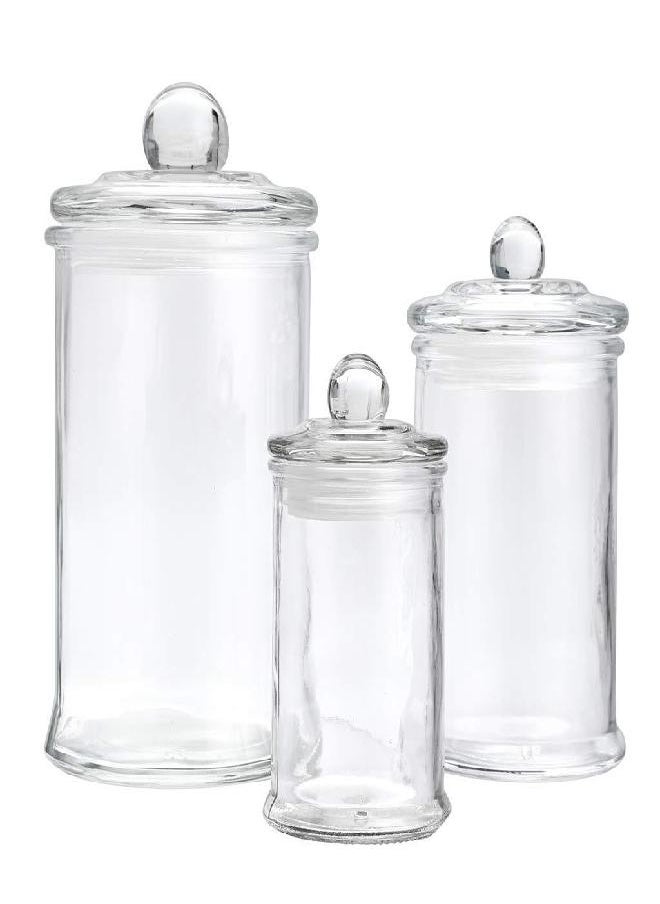 MDLUU Set of 3 Glass Canisters, Apothecary Jars with Airtight Lids, Bathroom Vanity Organizers for Cotton Balls, Qtip Cotton Swabs, Cotton Balls, Flossers, Bath Salt