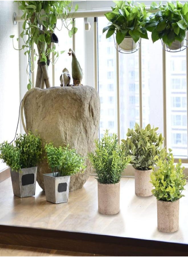 homEdge Artificial Mini Potted Eucalyptus, 3 Packs Artificial Plastic Plant Greenery with Pot for Home, Office Desk Decoration