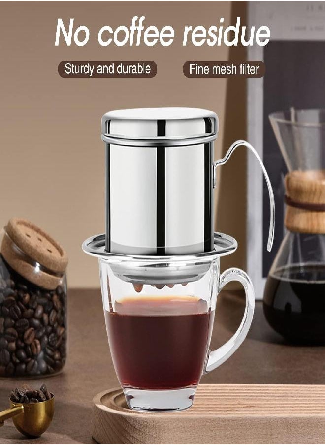 Vietnamese Coffee Drip Filter Coffee Maker Stainless Steel Pour Over Coffee Dripper Reusable Portable Coffee Making Hand Pot Coffee Drip Brewer for Home Kitchen Office Outdoor Coffee Services (Sliver)