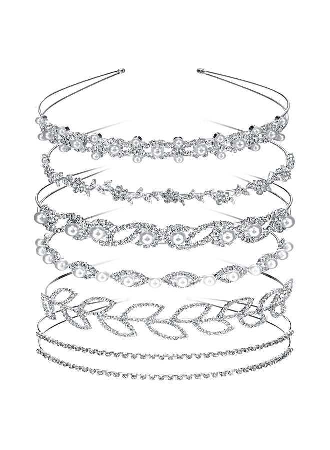 6-Piece Rhinestone Studded Headband Silver/White/Clear