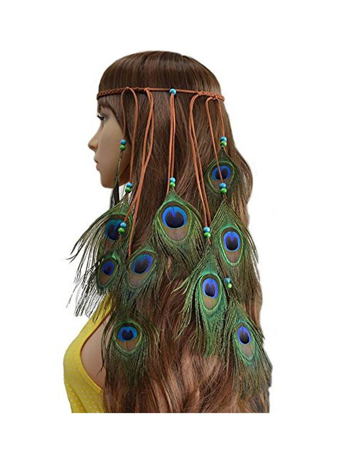 Peacock Feather Headband Green/Blue/Brown