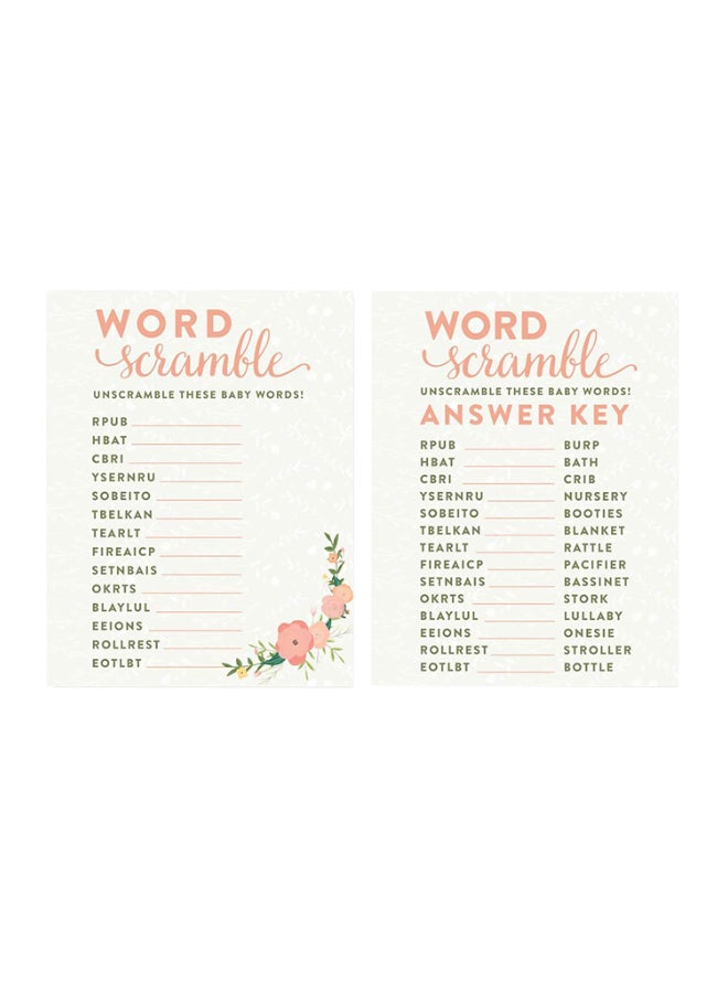 Pack Of 20 Floral Roses Word Scramble Game Card 4.25 x 5.5inch