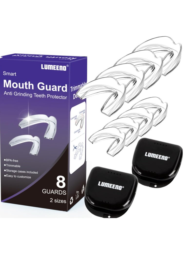 Anti Grinding Teeth at Night Guards (2) Sizes (8-Pack) and 2 Travel Cases Trimmable Design Custom Fit Mouth Guard for Grinding Teeth at Night Guards for Teeth Grinding Mouth Guard for Teeth Clenching