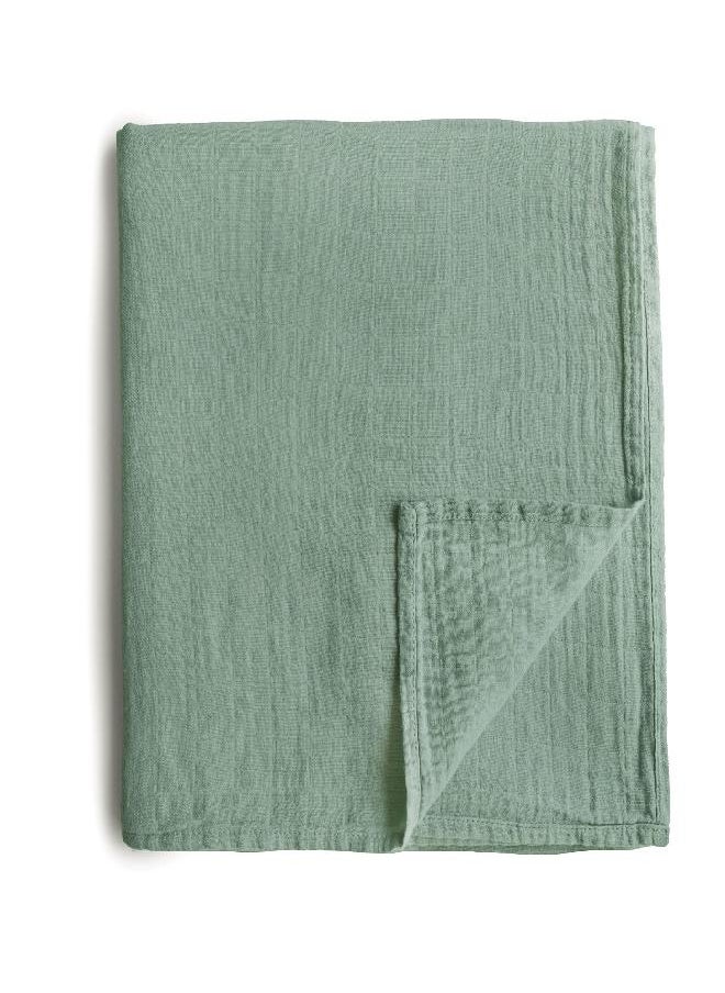 mushie Muslin Baby Swaddle Blanket | 100% Organic Cotton (Roman Green)