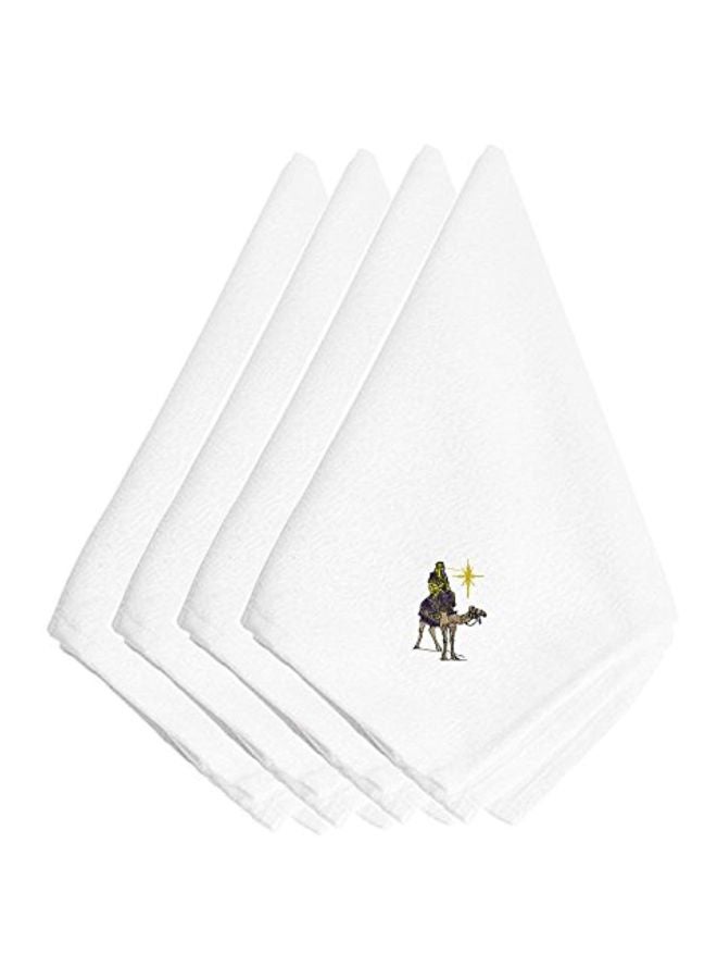 4-Piece Christmas Nativity Wiseman Embroidered Napkin Set White 20x0.1x20inch