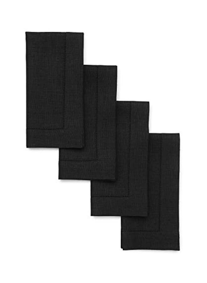 4-Piece Hemstitch Linen Napkins Black 20x20inch