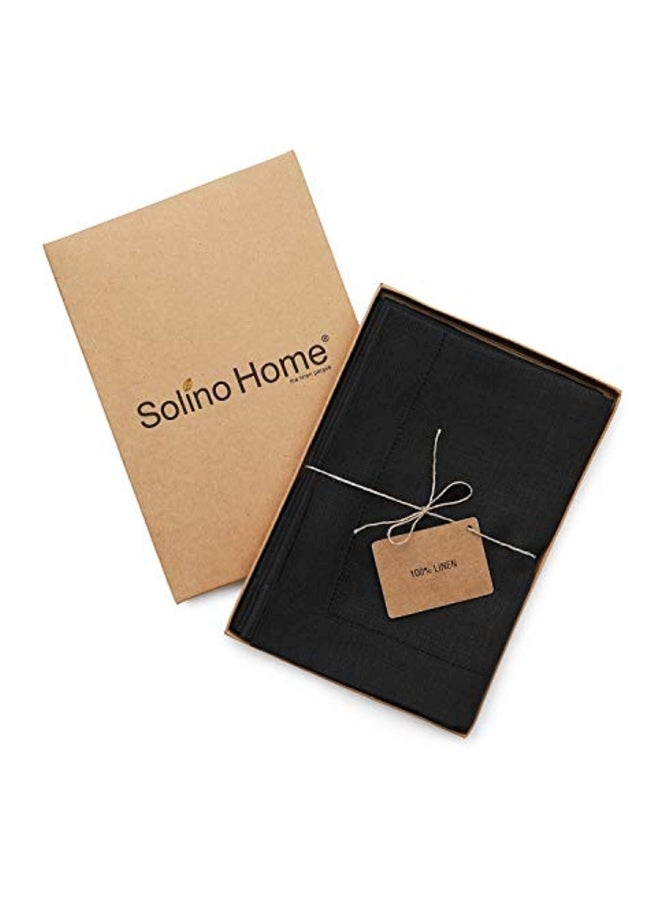 4-Piece Hemstitch Linen Napkins Black 20x20inch