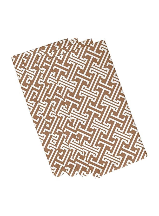 4-Piece Geometric Printed Polyester Napkin Beige/White 19x19inch