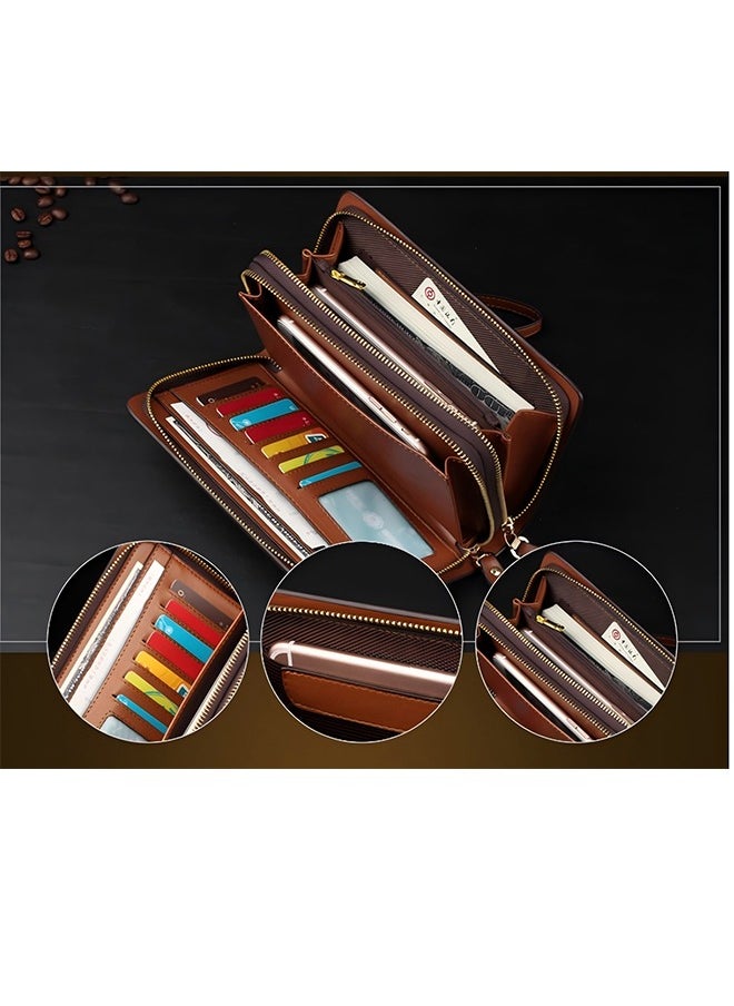 Men's Large Long Leather Clutch Travel Passport Business Phone Case Credit Card Holder Wallet Commuter Clutch Men's Business Clutch Men's Clutch Soft Leather Long Casual Zipper Wallet Clutch Bag