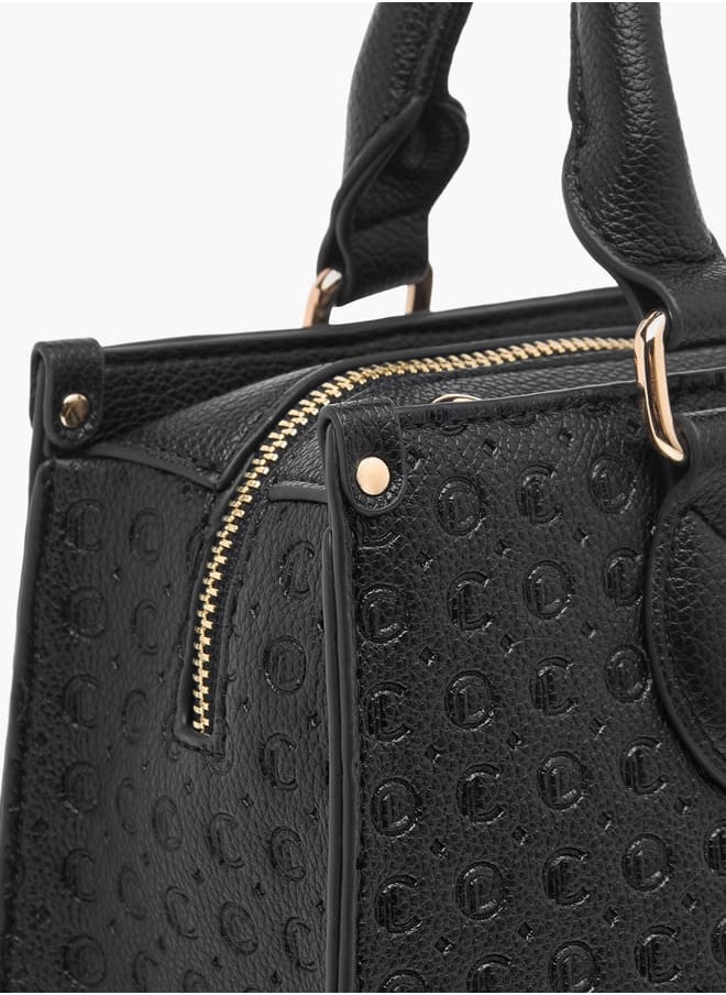 Monogram Embossed Tote Bag with Handles and Adjustable Straps