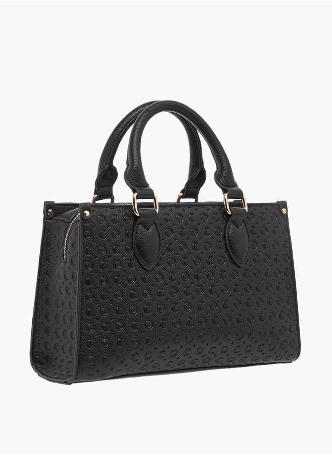 Monogram Embossed Tote Bag with Handles and Adjustable Straps