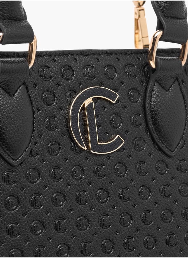Monogram Embossed Tote Bag with Handles and Adjustable Straps