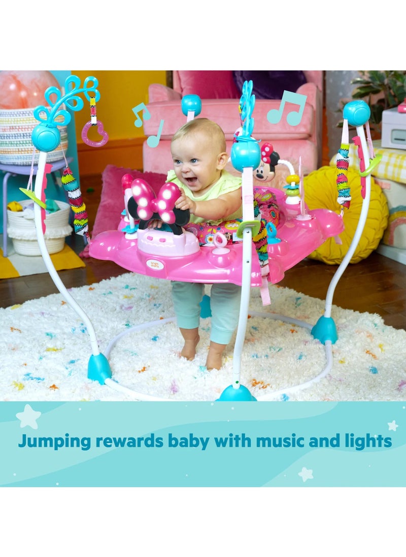 Disney Baby Minnie Mouse PeekABoo Activity Jumper Interactive Baby Activity Center with Lights Sounds and 12 Engaging Toys Adjustable Height 360 Rotating Seat For Infants 6 to 12 Months