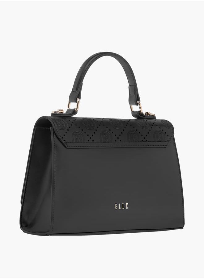 Monogram Embroidered Satchel Bag with Detachable Strap and Flap Closure