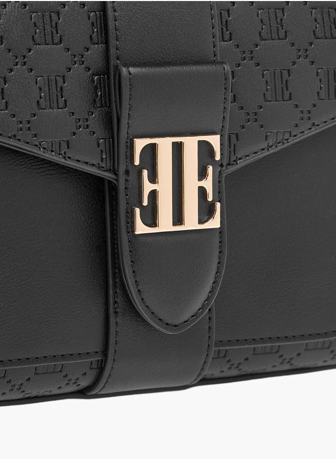 Monogram Embossed Satchel Bag with Flap Closure and Detachable Strap