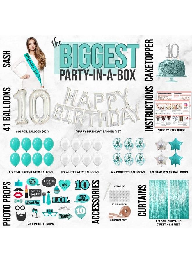 10Th Birthday Decorations For Girl, 10 Balloon Number, 10Th Birthday Cake Topper, 10Th Birthday Banner, 10 Year Old Girl Gift, Double Digits Birthday Decorations Girl 1070 Pcs By Paris Products