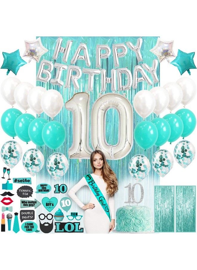 10Th Birthday Decorations For Girl, 10 Balloon Number, 10Th Birthday Cake Topper, 10Th Birthday Banner, 10 Year Old Girl Gift, Double Digits Birthday Decorations Girl 1070 Pcs By Paris Products