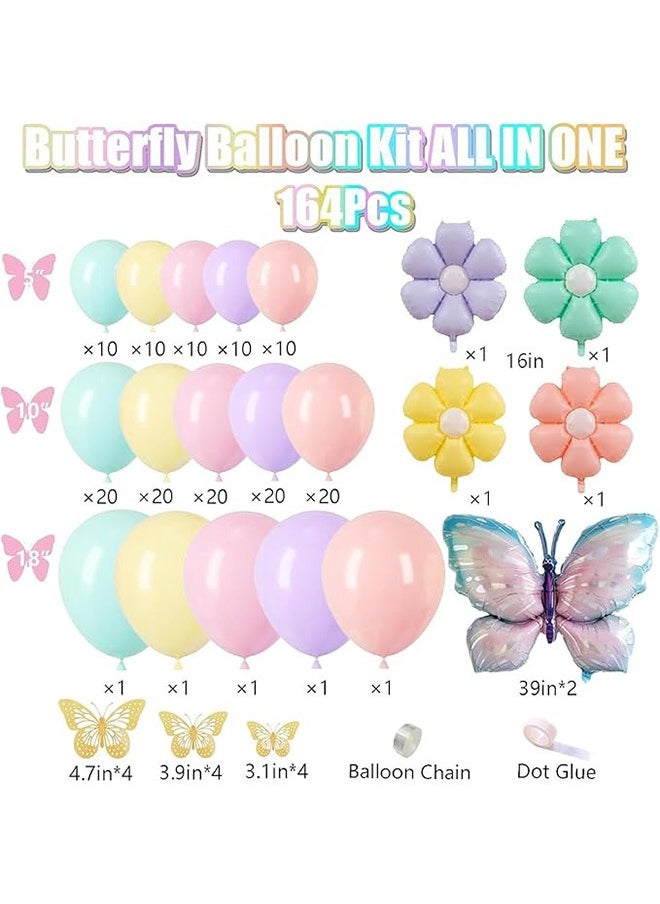 Butterfly Balloon Arch Kit, Balloon Garland Arch Kit with Large Butterfly and Colorful Daisy Foil Balloon, Butterfly Stickers Pastel, Purple Pink Green Yellow, for Graduation, Birthday, Wedding