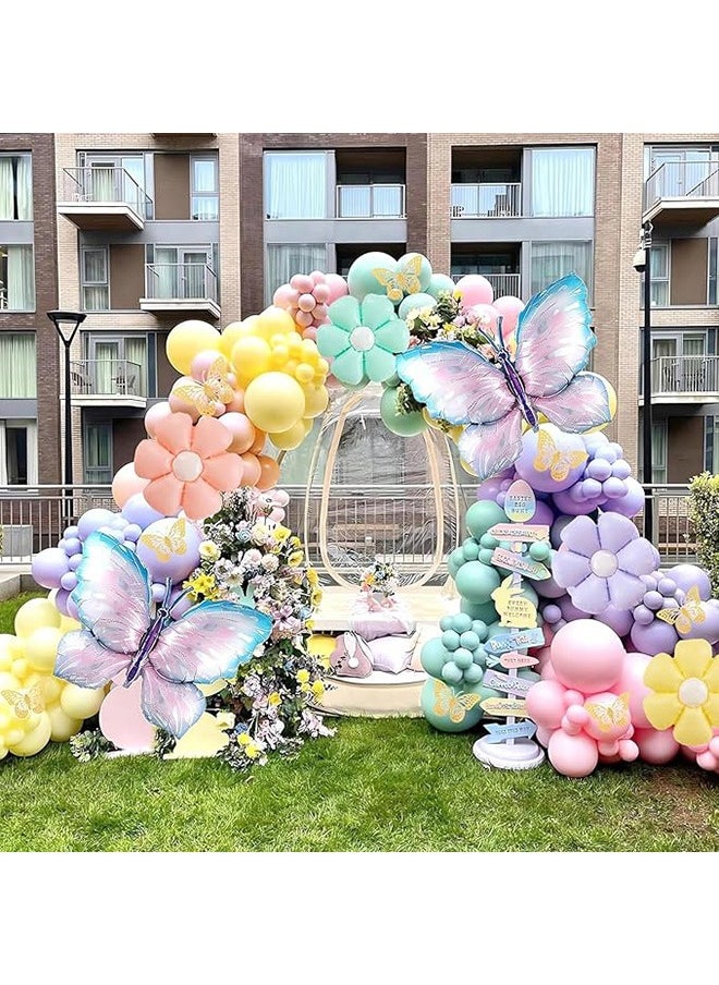 Butterfly Balloon Arch Kit, Balloon Garland Arch Kit with Large Butterfly and Colorful Daisy Foil Balloon, Butterfly Stickers Pastel, Purple Pink Green Yellow, for Graduation, Birthday, Wedding