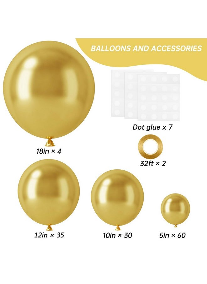 129Pcs Metallic Gold Balloons Latex Balloons Different Sizes 18 12 10 5 Inch Party Balloon Kit For Birthday Party Graduation Wedding Holiday Balloon Decoration