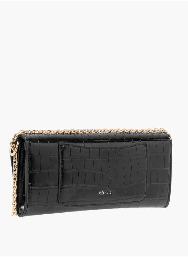 Animal Textured Clutch with Chain Strap and Flap Closure