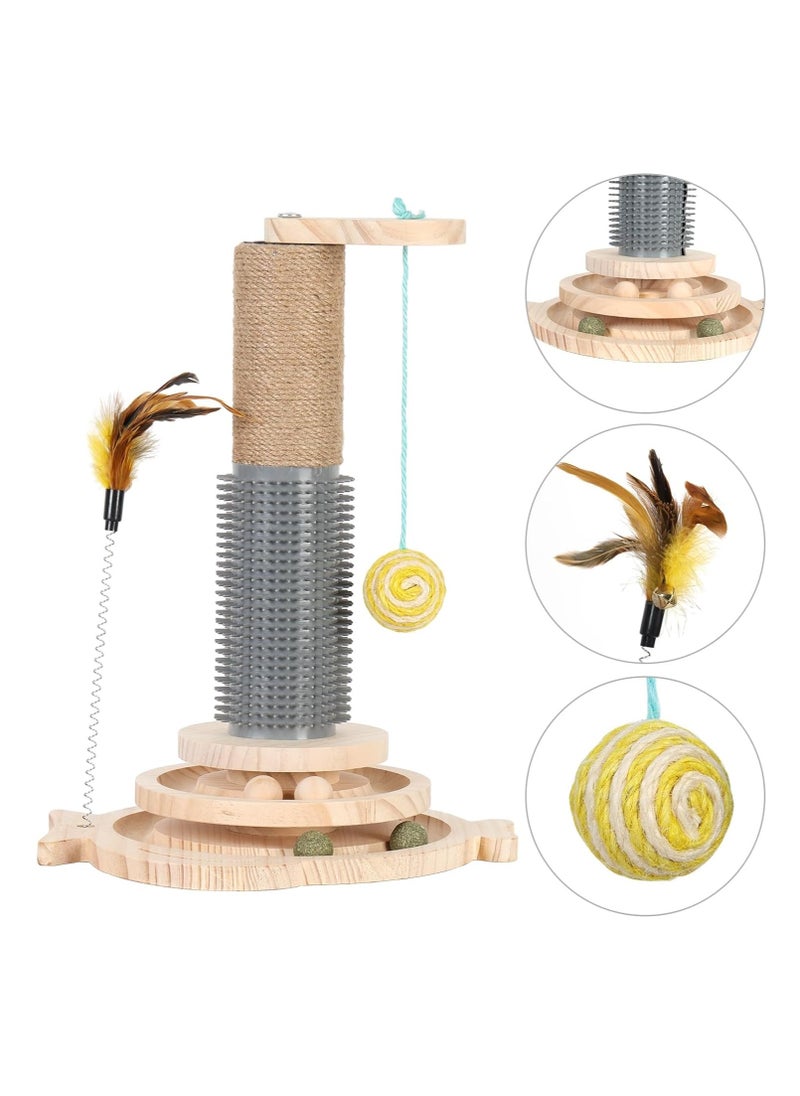 Cat Scratching Post, Cat Ball Track Toy, Cat Scratcher with Wooden Ball Track, Catnip Teaser Stick Interactive Pet Cat Toy, Vertical Scratcher for Indoor Cats and Kittens Cat Scratching Posts