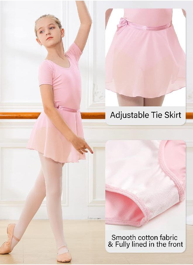 Stelle Girls Short Sleeve Dance Active Dress Ballet Leotard Combo with Dance Skirt and Dance Tight (Ballet Pink (Adjustable Tie), 110, 6 Years)